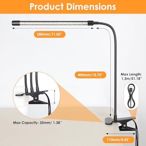 ShineTech 3-Head LED Desk Lamp with Clamp, Eye-Caring Clip on Lights