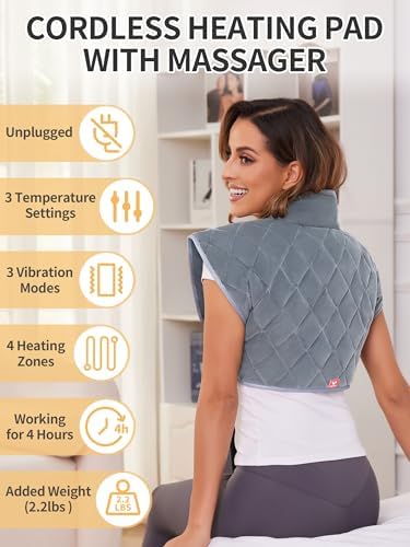 Vofuoti Portable Cordless Heating Pad for Neck and Shoulders with Massager