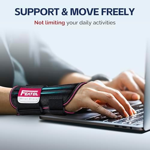 FEATOL 2 Pack Carpal Tunnel Wrist Brace For Work With Wrist Splint, 6.5'' Wrist Brace Night Support For Women Men, Pain Relief For Tendonitis, Arthritis, Pregnancy, Typing, Right and Left Hand, Large