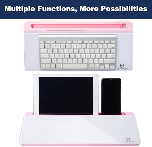 TSJ OFFICE Desktop Whiteboard Dry-Erase-Board - Computer Keyboard Stand White Board Surface Pad with Drawer, Desk Organizers with Accessories for Office, Home, School Supplies - Pink