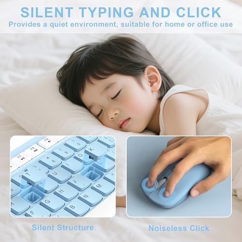 Wireless Keyboard and Mouse Combo Silent for Office and Home(Sky Blue-A)