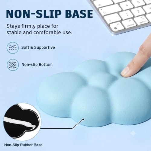 Cloud Wrist Rest Cushion for Mouse Ergonomic Soft PU Leather Memory Foam Wrist Pain Relief Mouse Wrist Support Pad with Anti-Skid Base for Office School Home Laptop & Computer Mouse (Blue)