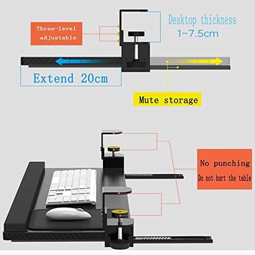 Desk Keyboard Holder,Computer Keyboard Stand, C Clamp Keyboard Tray,Clamp-on Shelf Pull Out Platform, Height Adjustable Keyboard Platform Under Desk (White 55cm)