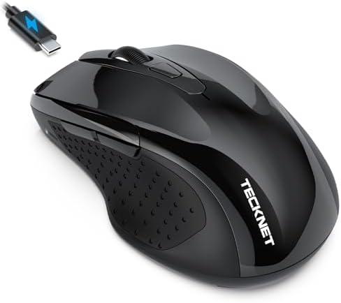 TECKNET Rechargeable Jiggler Wireless Mouse, Dual-Mode Connectivity, Black