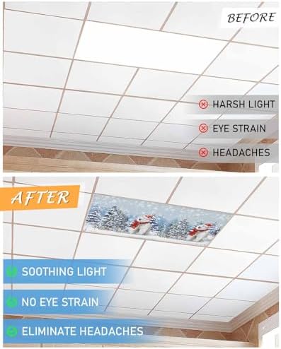 Blue Christmas Magnetic Fluorescent Light Covers for Ceiling Lights 2 x 4 Feet,Snowflakes Retro Snowy Xmas Tree Bear Office Classroom Kitchen Drop Ceiling Light Covers Filters Shade Panel 1 Pack