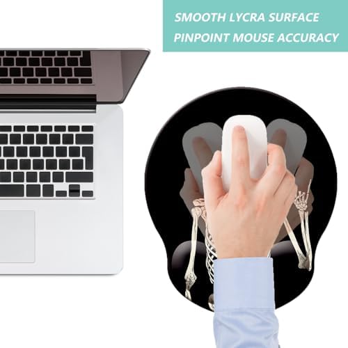Mouse Pad with Wrist Support, Ergonomic Mouse Pad with Memory Foam Wrist Rest Cushion, Non-Slip Rubber Base Gaming Mice Pad for Home Office Computer Laptop, Human Skeleton