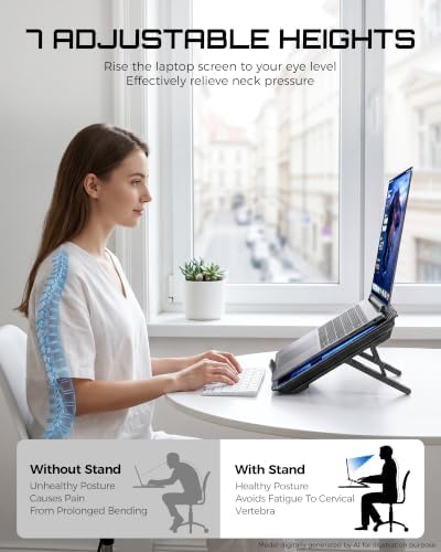 Laptop Cooling Pad for 12-17.3 Inch Laptops, Slim Stand with 6 Quiet Fans
