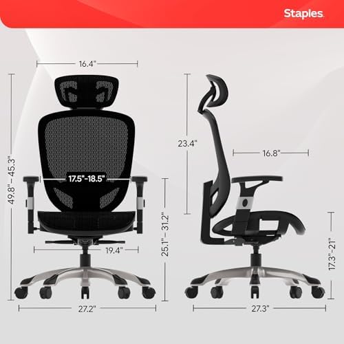 Staples Hyken Ergonomic Mesh Task Chair, Lumbar Support, Swivel, Black