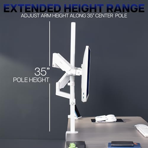 VIVO Dual Monitor Arm Extra Tall Mount for Screens up to 32 inches, Mechanical Height Adjustment, Full Articulating Heavy Duty VESA Stand with Desk C-clamp and Grommet, White, STAND-V012KW