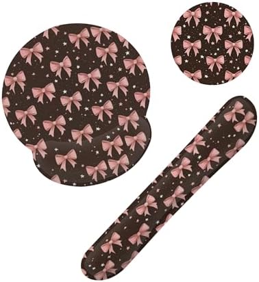 Cute Pink Bows Keyboard Wrist Rest Pad Mouse Pad Set,Ergonomic Mousepad Wrist Support Memory Foam Desk Pad for Gaming Office,Non-Slip Rubber Base Easy Typing for Home Office Computers