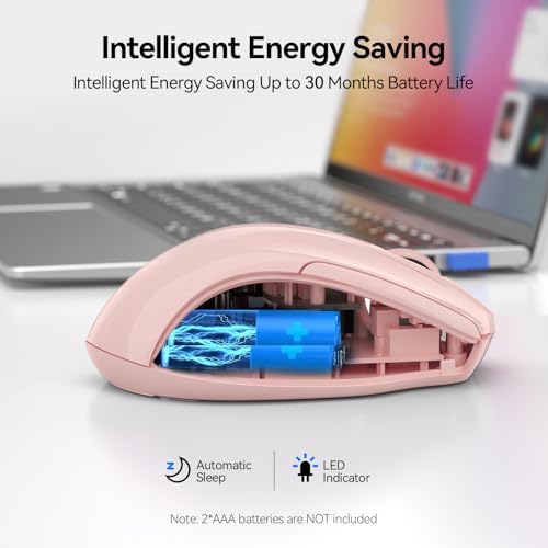 TECKNET Wireless Mouse, BT 5.0/2.4G, Silent 4800 DPI 6 Buttons, Pink
