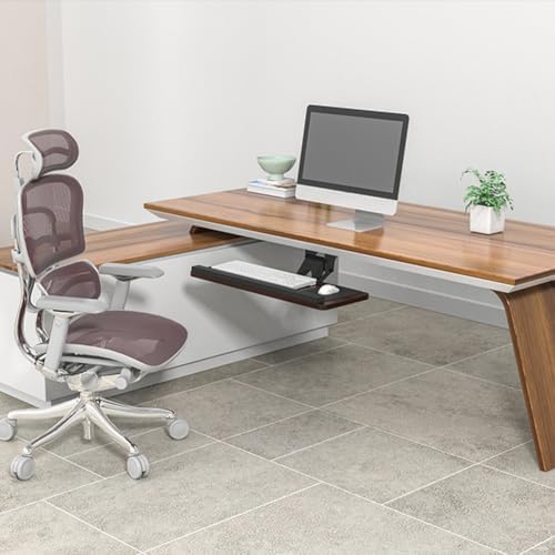 Under Desk Adjustable Keyboard Tray, Slide-Out Keyboard Platform, 360° Swivel, Pull Out and Tilt Computer Keyboard and Mouse Holder, Office Ergonomic Keyboard Drawer(Brown,24x75cm/9.4x29.5in)
