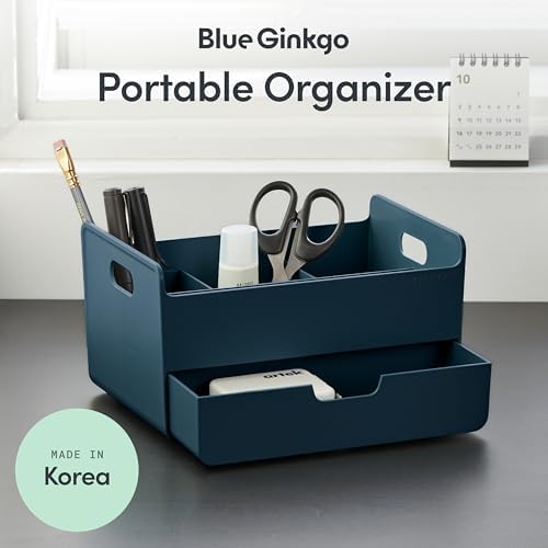 BLUE GINKGO Portable Desk Organizer, Blue, Made in Korea