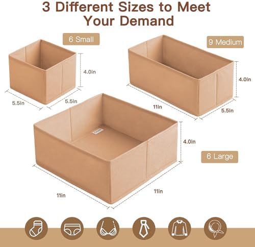 Criusia Drawer Organizer Clothes, 21 Pack Dresser Organizer for Baby Clothes, Underwear, Sock - Foldable Closet Organization and Storage Dividers Bins for Nursery, Bedroom (Brown)