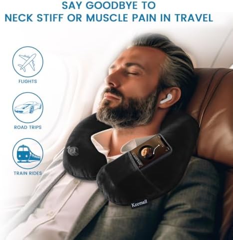 Keemall Inflatable Travel Neck & Shoulder Pillow for Airplanes & Long Trips