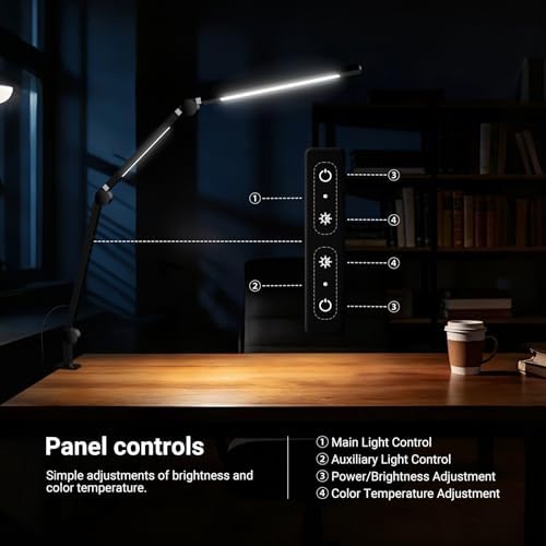 NEEWRE Basics 12W 42.5" Clip On LED Lamp with Dual Light Bar, CRI95+ Bi Color Aluminum Alloy Table Architect Light Dimmable for Home Office Monitor Computer Video Conference Desk Drafting, ME-DL02