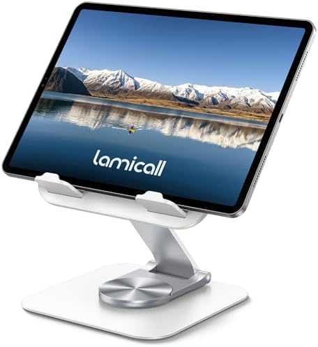 Lamicall Adjustable iPad Stand for Desk, Ultra-Slim Foldable, 360° Rotation