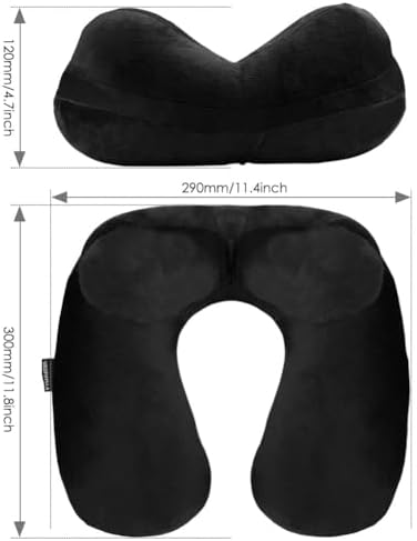 Inflatable Travel Pillow, Soft Velvet Inflatable Neck Pillow for Traveling, Airplanes, Train, Car, Office with Compact Bag, Breathable Washable Cover, Suit for Adults Sleeping - Black
