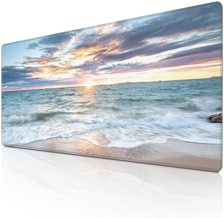 Mouse Pad with Sea View – Sunrise Scenery Desk Pad – Portable Computer Mousepad – Gaming, Office, Waterproof, Non-Slip, Stitched Edges 35.5 x 15.7inches x 3mm