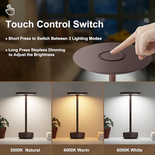 2 Pack Cordless Table Lamps Rechargeable, 5000mAh LED Table Light