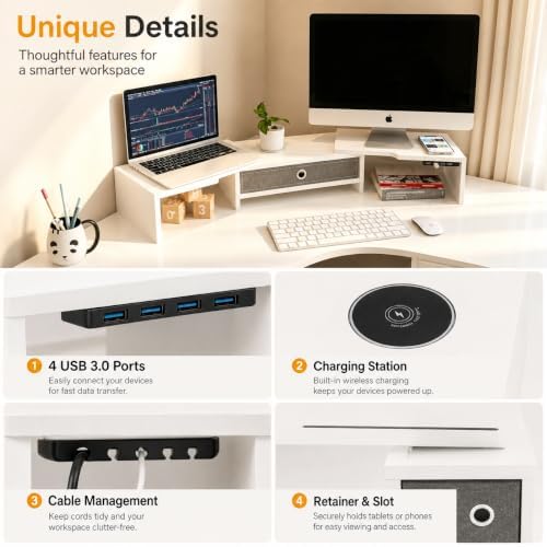 LAPTAIN Dual Monitor Stand Riser with Drawer, Adjustable Desk Organizer