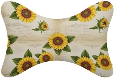 2 Pcs Ergonomic Car Neck Pillow Floral Sunflower Memory Foam Cervical Support for Neck Pain Relief Driving Travel