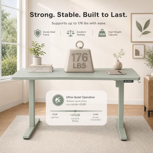 Grandder 55x32 Extra-Deep Electric Standing Desk, Wide Desktop Fits 49" Ultrawide Monitor Dual Screens, 176lbs Capacity, 2 Memory Presets, Anti Collision, Computer Desk for Home Office&Gaming, Green