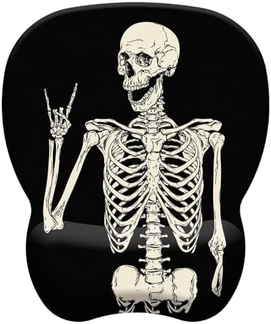 Mouse Pad with Wrist Support, Ergonomic Mousepad with Comfortable Memory Foam Wrist Rest Cushion, Relieve Wrist Pain, Non-Slip Rubber Base Gaming Mice Pad for Home Office Computer, Human Skeleton