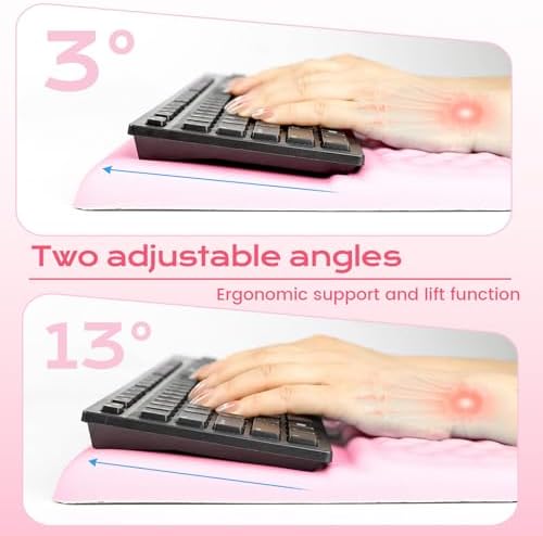 Keyboard Wrist Rest with Ergonomic Height - Computer Keyboard Stand & Soft Cushioned Pad for Wrist Pain Relief - Non-Slip Typing Support for Office, Gaming & Home (Pink)