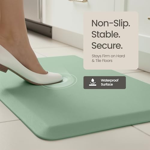 Anti Fatigue Kitchen Mats for Floor | Padded Kitchen Rugs | Non Slip, Cushioned Standing Desk Mat | Waterproof Floor Mat | 17.3" x 28" x 0.47" & 17.3" x 59" x 0.47", Mint Green, 2-Pack | More Décor