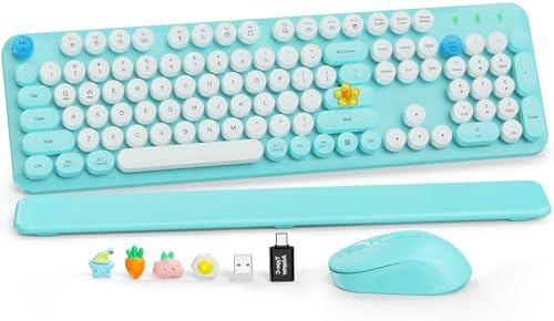 Wireless Keyboard and Mouse Combo, Pale Turquoise, Magnetic Wrist Rest