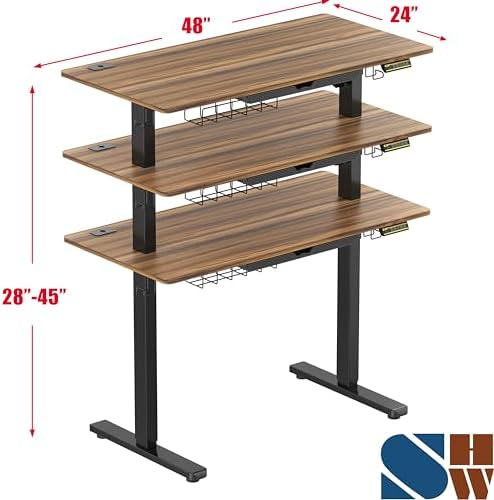 SHW 48-Inch Electric Height Adjustable Standing Desk w/Drawer, Walnut