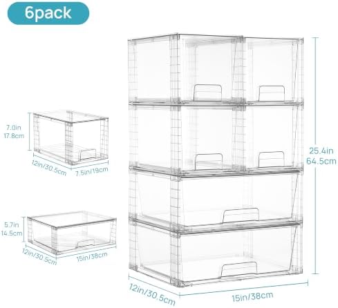Vtopmart Clear Stackable Storage Drawers, 6 Pack Large Organizer Set