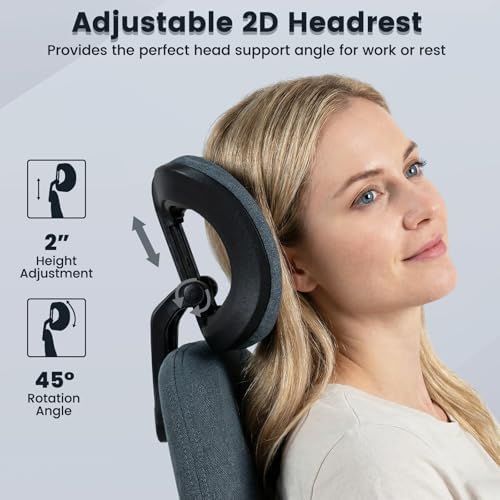 GIANTEX Ergonomic Office Chair, Mid Century Modern Fabric Computer Desk Chair with 2D Headrest, Rocking Backrest & Wheels, Vintage High Back Rolling Chair for Executive, Blue