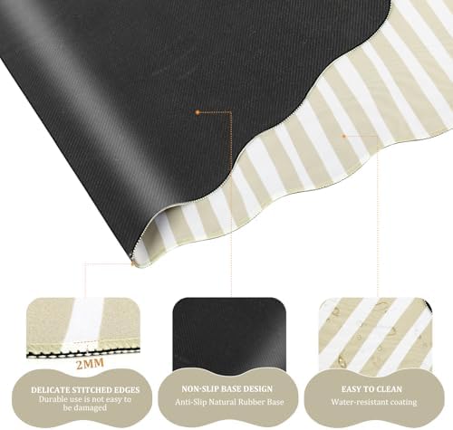 L-SPOUTTO Beige Striped Mouse Pad Set,Scalloped XXL Desk Mat + Ergonomic Mouse Wrist Rest + Gel Keyboard Wrist Rest for Keyboard 65%/75%,3in1 Large Desk Pad for Desktop Home Office Computer Game