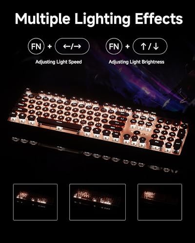 Wireless Typewriter Style Mechanical Keyboard with White Backlit, Knob