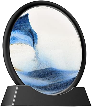 TKTM Liquid Motion Sandscape Round Moving Sand Art Sensory Toy Fidget Home Office Desktop Decoration (Blue, 7-in)