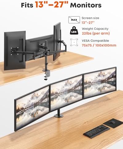 Triple Monitor Mount,Full Motion Arm Fits up to 27 inch