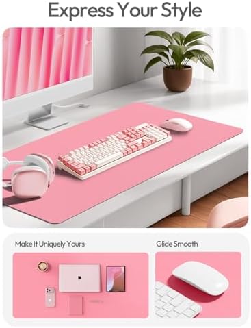 YSAGi Leather Desk Pad Protector, Large Mouse Pad, Non-Slip PU Leather Desk Blotter, Laptop Desk Pad/Mat, Waterproof Writing Pad for Office and Home (23.6" x 13.8", Pink)