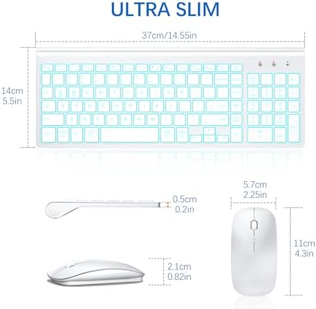 Wireless Backlit Keyboard and Mouse Ultra Slim Combo, TopMate - Matte White