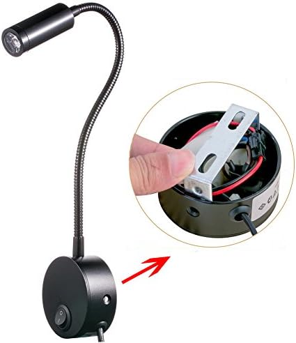 3W Wall Mounted Reading Light Flexible Gooseneck LED Sconce Lamp with Plug & Switch for Bedroom, Office, Workbench, Studio (01 Black Warm)
