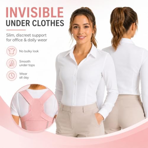 Back Brace Posture Corrector for Women, Invisible Under Clothes for Office and Daily Wear, Adjustable Upper Back Support for Slouching, Rounded Shoulders, Neck and Shoulder Comfort