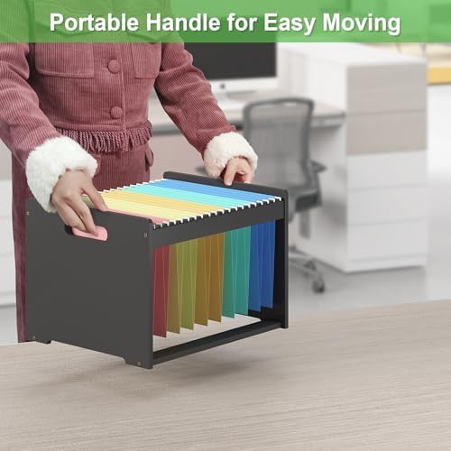 Wisue Essentials Bamboo Hanging File Box Organizer, Wood File Folder, Black