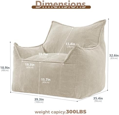EBENCHICO Giant Bean Bag Chair for Adults, Corduroy Large Bean Bag Chairs for Teens with Armrests, Comfy Adult BeanBag Chair Sofa Couch with Filler Included for Bedroom Living Room