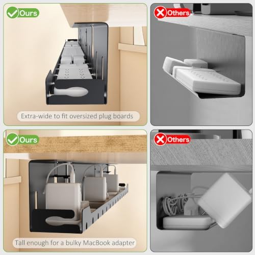 KEEGH Under Desk Cable Management Tray 48 in, Large Cord Hider, Black