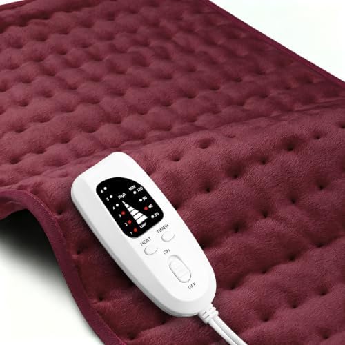 Electric Heating pad for Back Neck Shoulder Knee Arms Legs- Electric Heat Pads with 6 Heat Settings & Auto Shut Off &Dry/Moist Heat Heating Pad for Birthday Mother Father Girl Men Women, Dark Red
