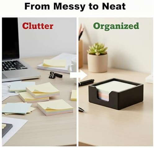 Concrete Sticky Note Holder for 3x3 Inch Post Note - Cement Self-Stick Note Memo Pad Holder, Post Notepad Dispenser Organizer, Modern Desk Accessory for Office & Home, Black