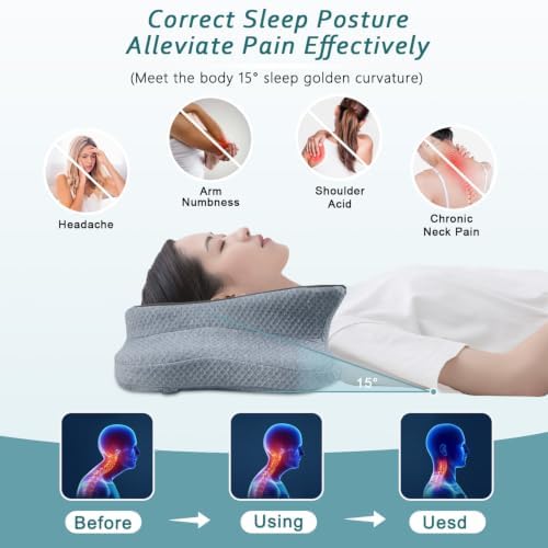 CHxxy Cervical Neck Pillow for Pain Relief Sleeping, Memory Foam Pillows