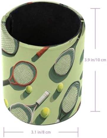 Leather Pen Holder for Desk, Tennis Balls Racket Painted Pencil Cup Pen Organizer Makeup Brush Holder for Office Home Kids Countertop Desk Accessory Storage