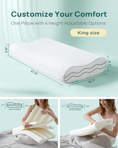 Releep Ergonomic Memory Foam Pillow - Orthopedic Cervical Support Pillow for Neck & Shoulder Pain Relief, Adjustable Contour Pillow for All Sleeping Positions, King Size